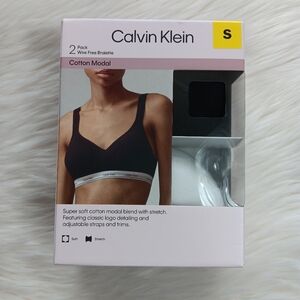 Calvin Klein Women's Cotton Modal 2-Pack Wire Free Bralette, Black/White, S